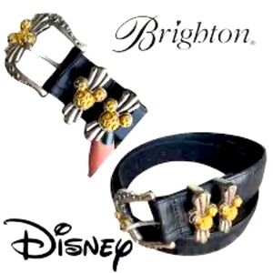 Brighton Disney Mickey Mouse Embossed Black Leather Belt Sz 35" Leather Buckle2"